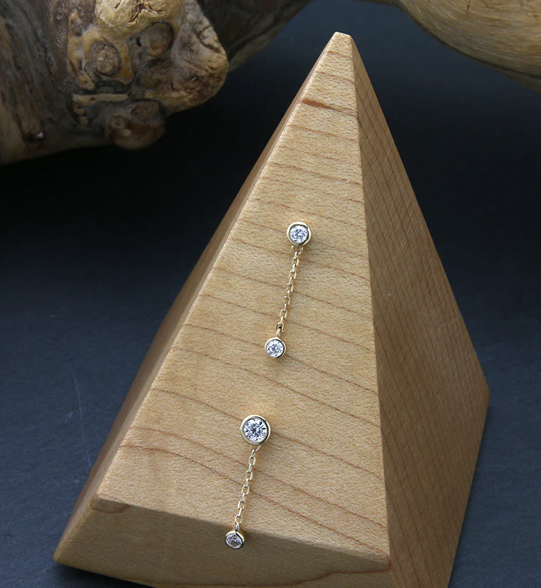 14kt Gold Round Bezel CZ Dangle Chain Threadless Top - Image 2