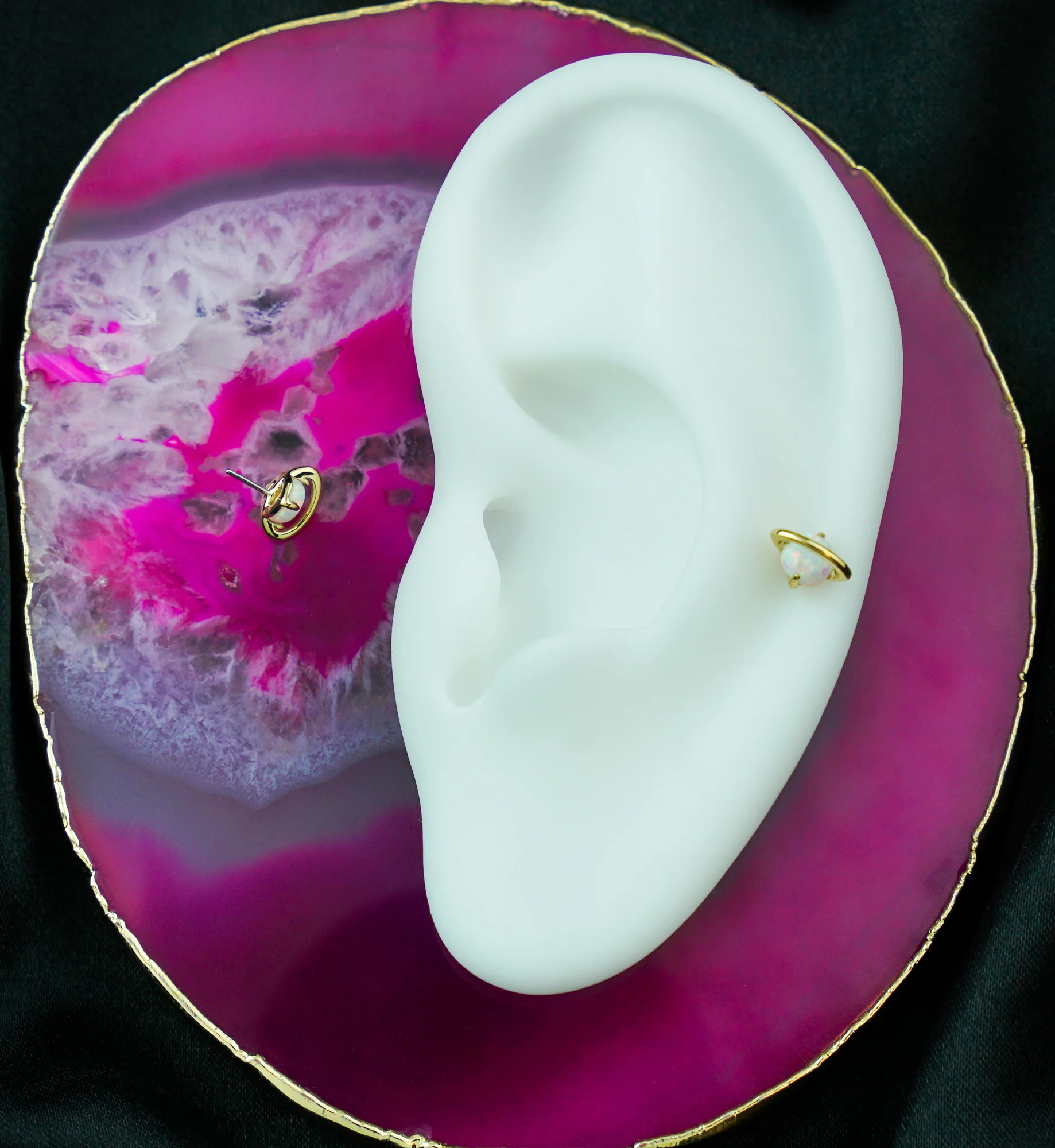 14kt Gold Saturn White Opalite Threadless Top - Image 3