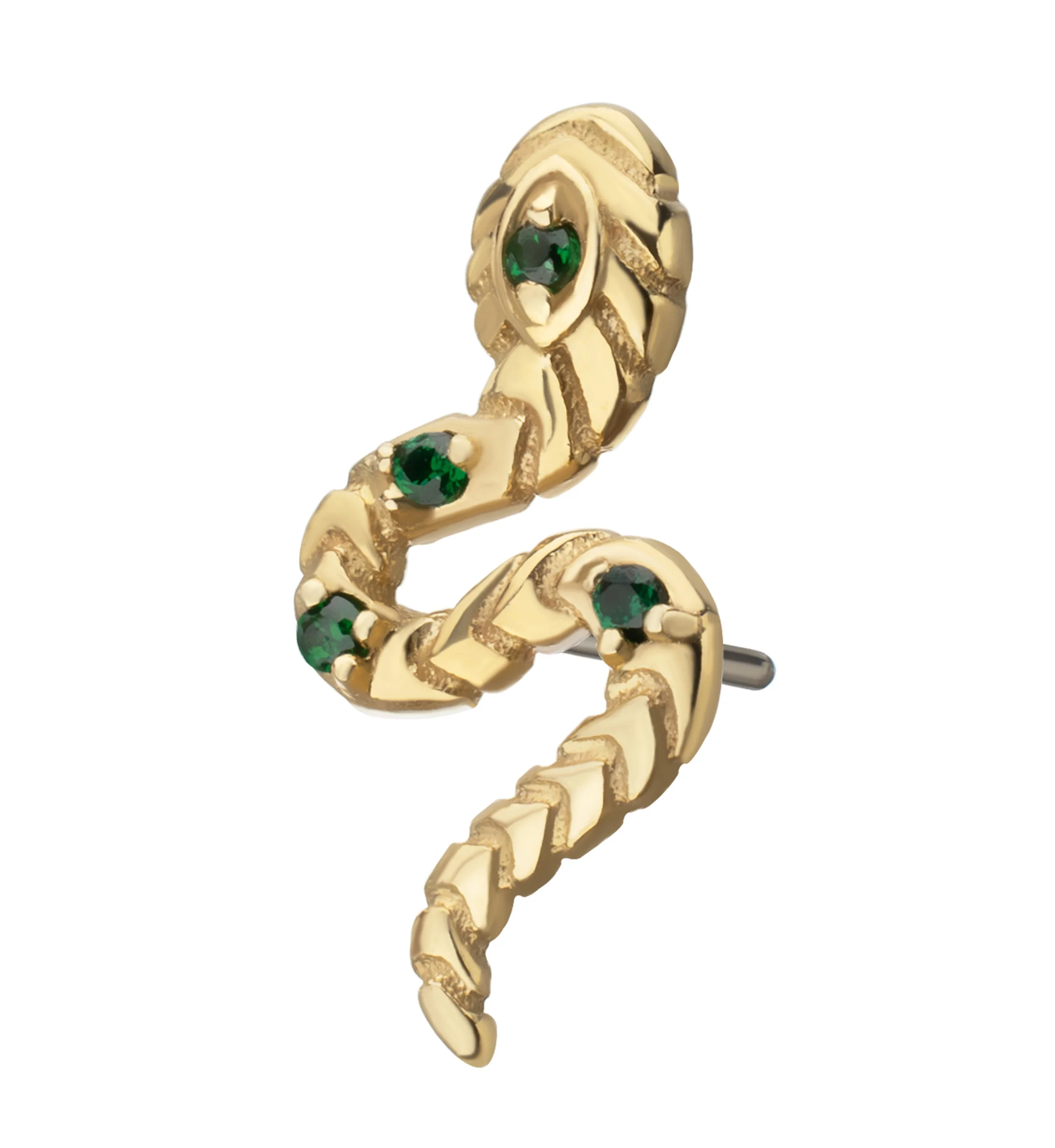 14kt Gold Scaly Snake Emerald CZ Threadless Top - Image 3