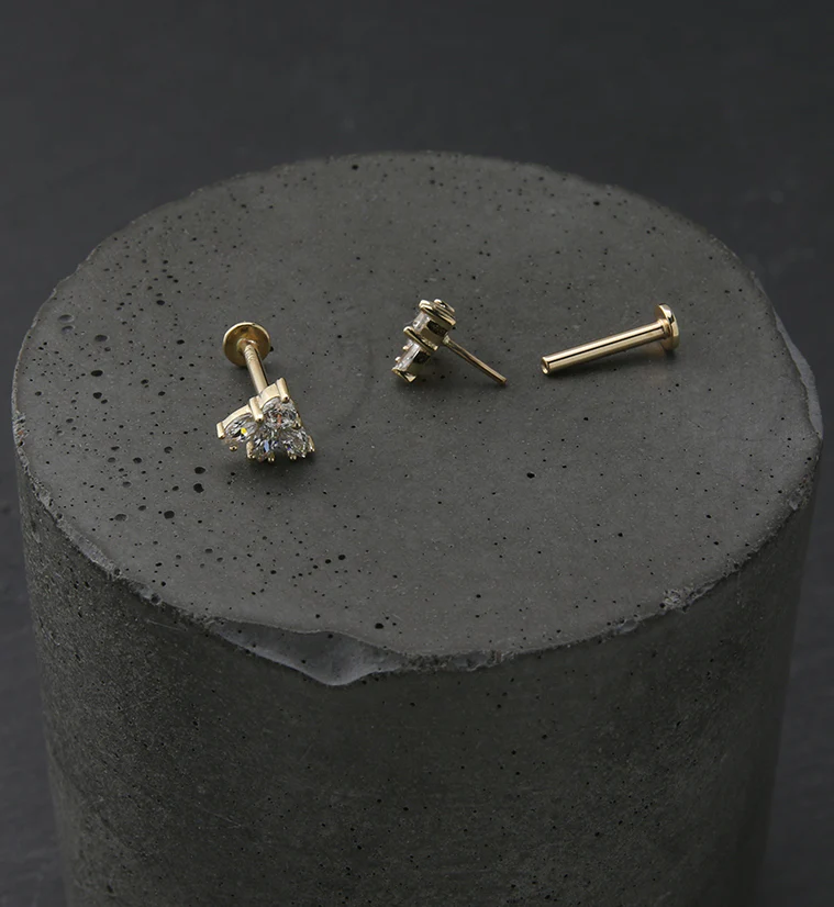 14kt Gold Sepal CZ Threadless Labret - Image 2