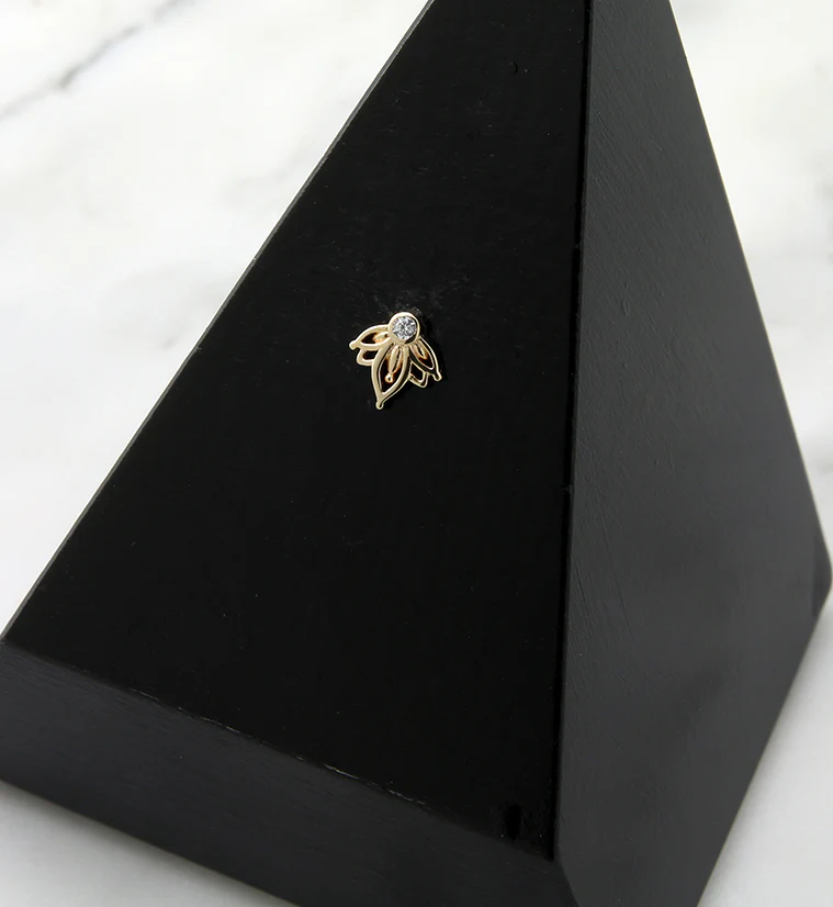 14kt Gold Sepal CZ Threadless Top - Image 2