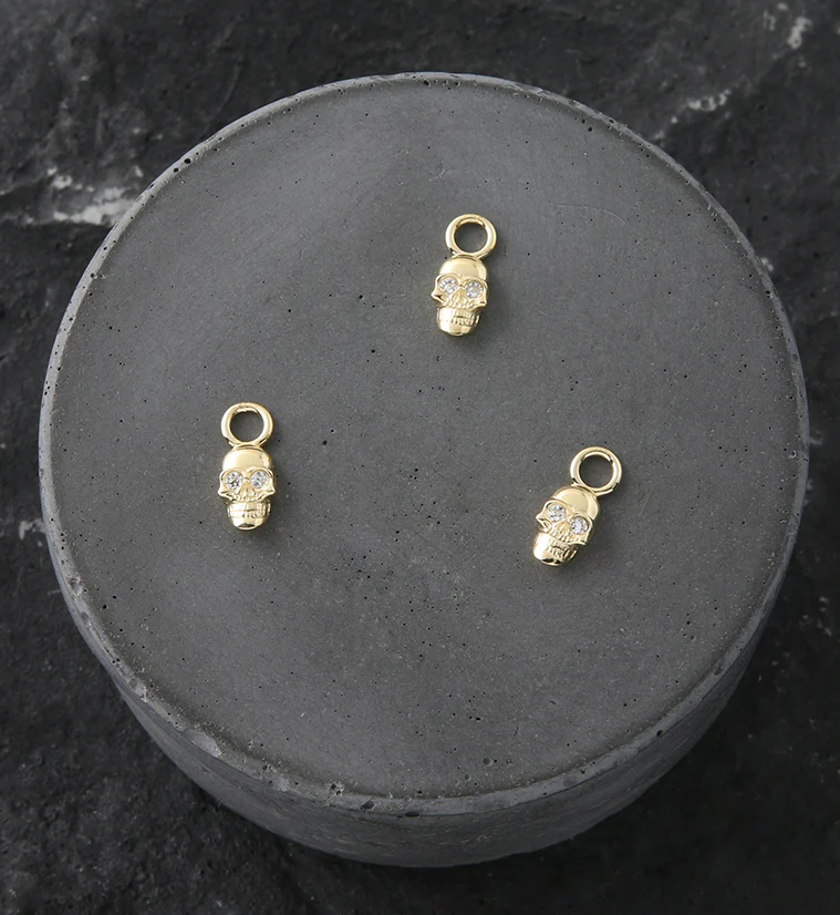 14kt Gold Skull CZ Charm - Image 2