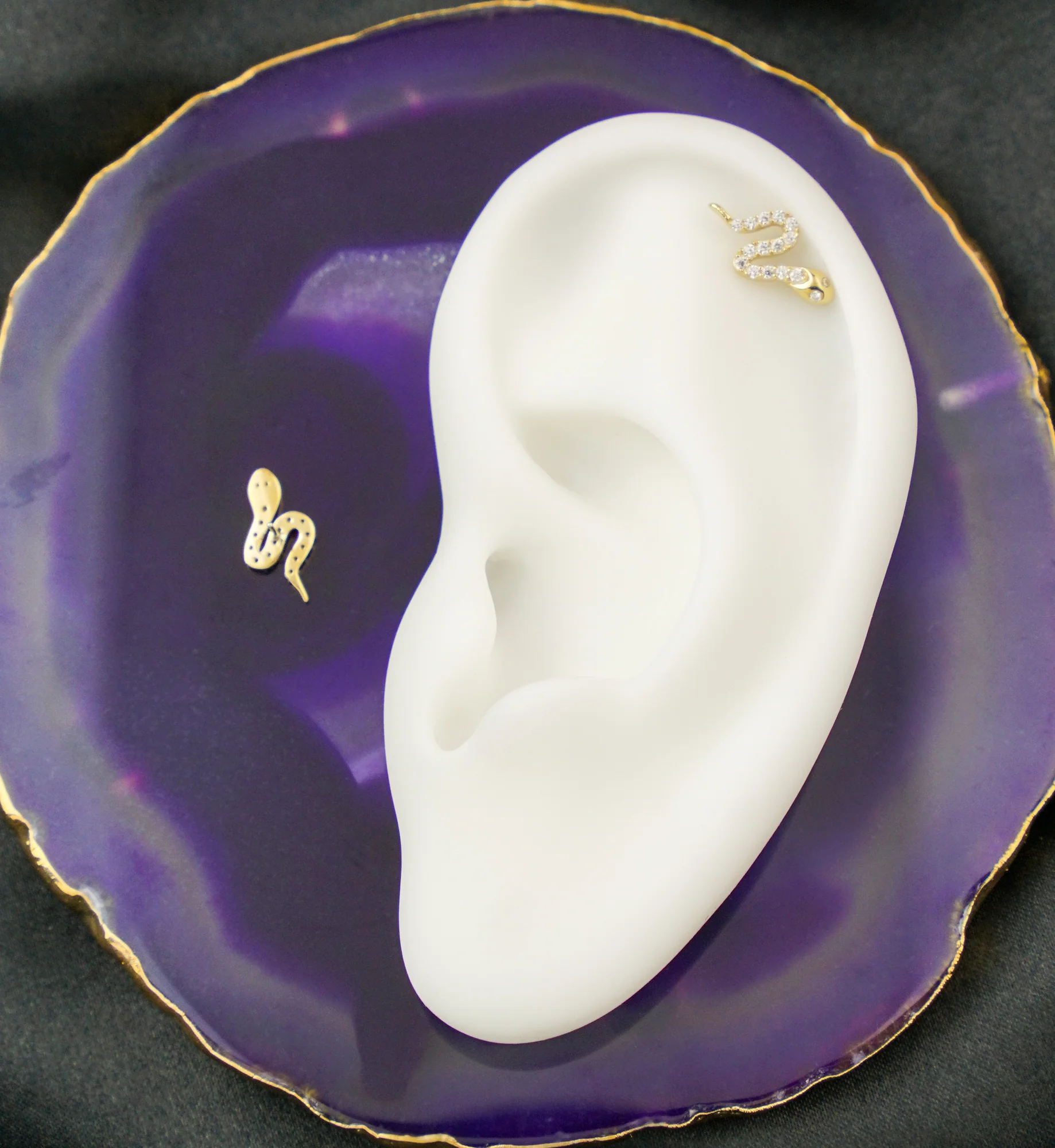 14kt Gold Slithering Snake Clear CZ Threadless Top - Image 2