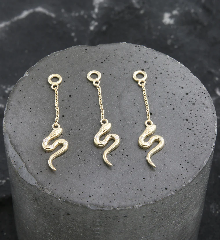 14kt Gold Snake Clear CZ Dangle Chain Charm - Image 2
