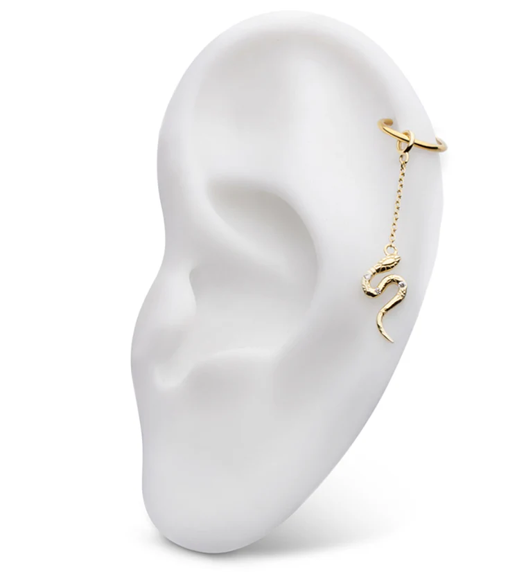 14kt Gold Snake Clear CZ Dangle Chain Charm - Image 3