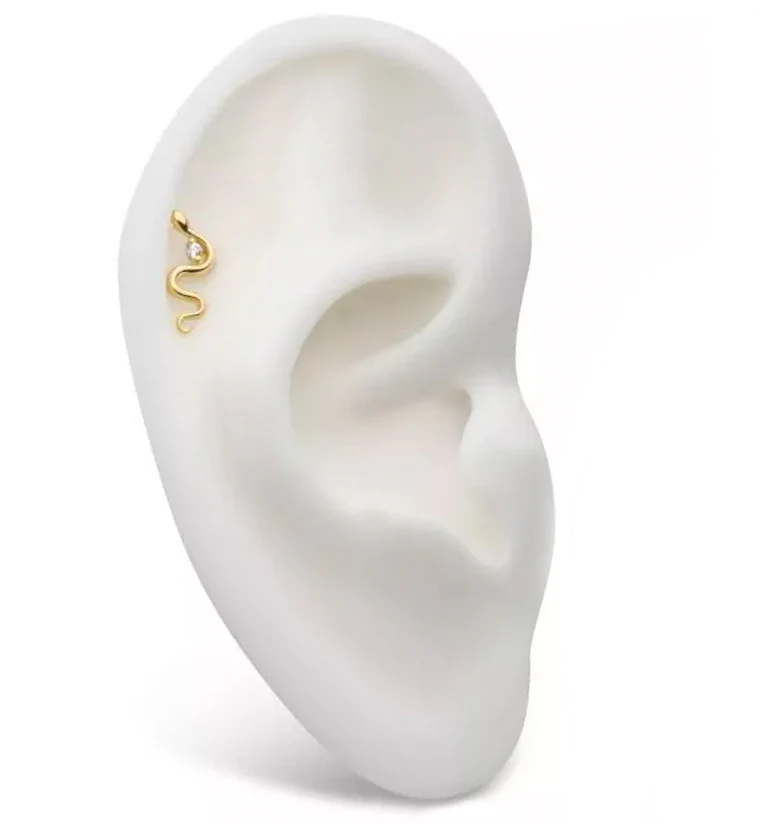 14kt Gold Snake Clear CZ Threadless Top - Image 3