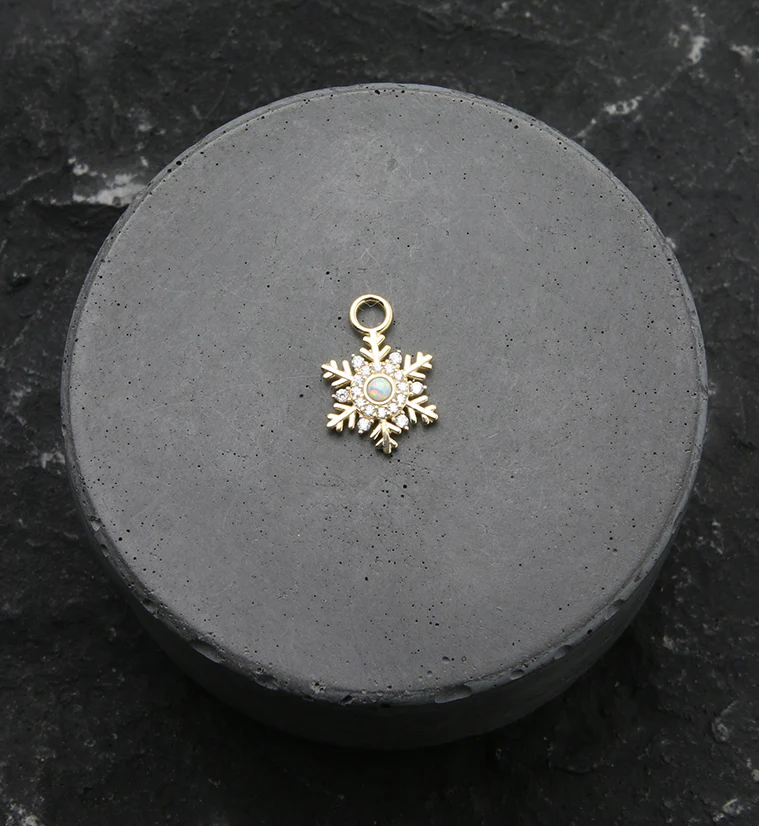 14kt Gold Snowflake White Opalite And Clear CZ Charm - Image 2