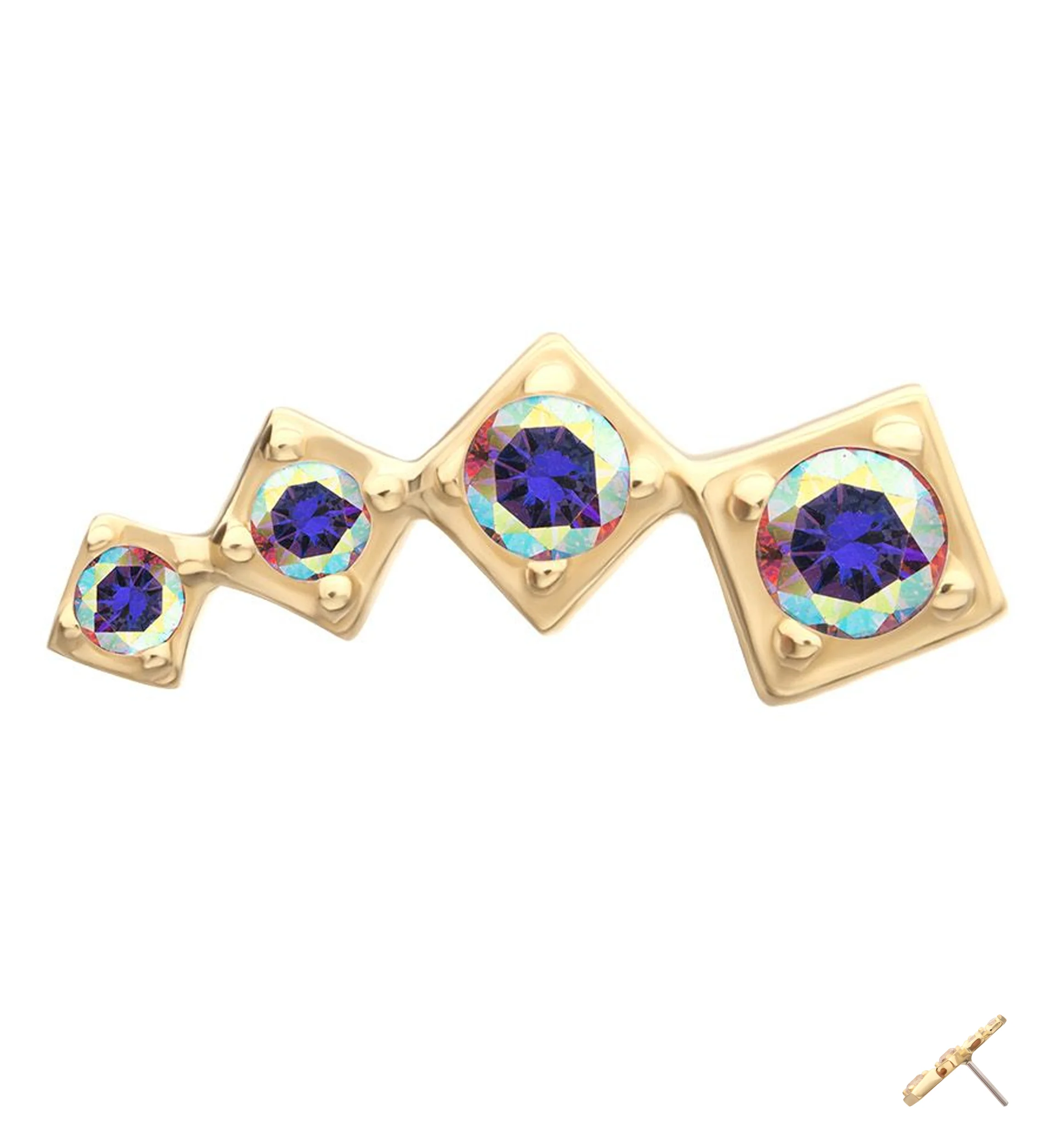 14kt Gold Square Crescendo Rainbow Aurora CZ Threadless Top