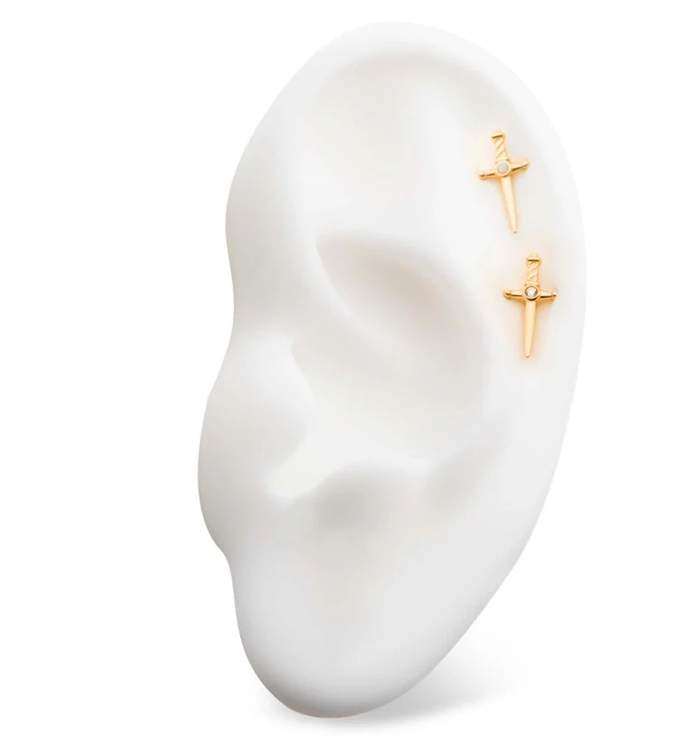 14kt Gold Dagger CZ Threadless Top - Image 3