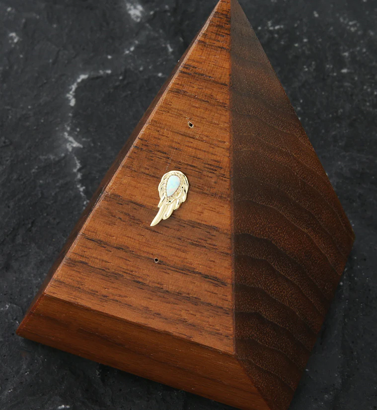 14kt Gold Teardrop White Opalite Wing Threadless Top (Left Ear) - Image 2