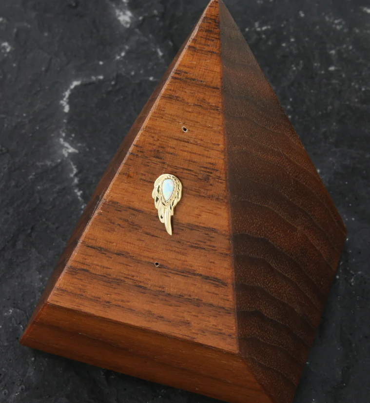14kt Gold Teardrop White Opalite Wing Threadless Top (Right Ear) - Image 2