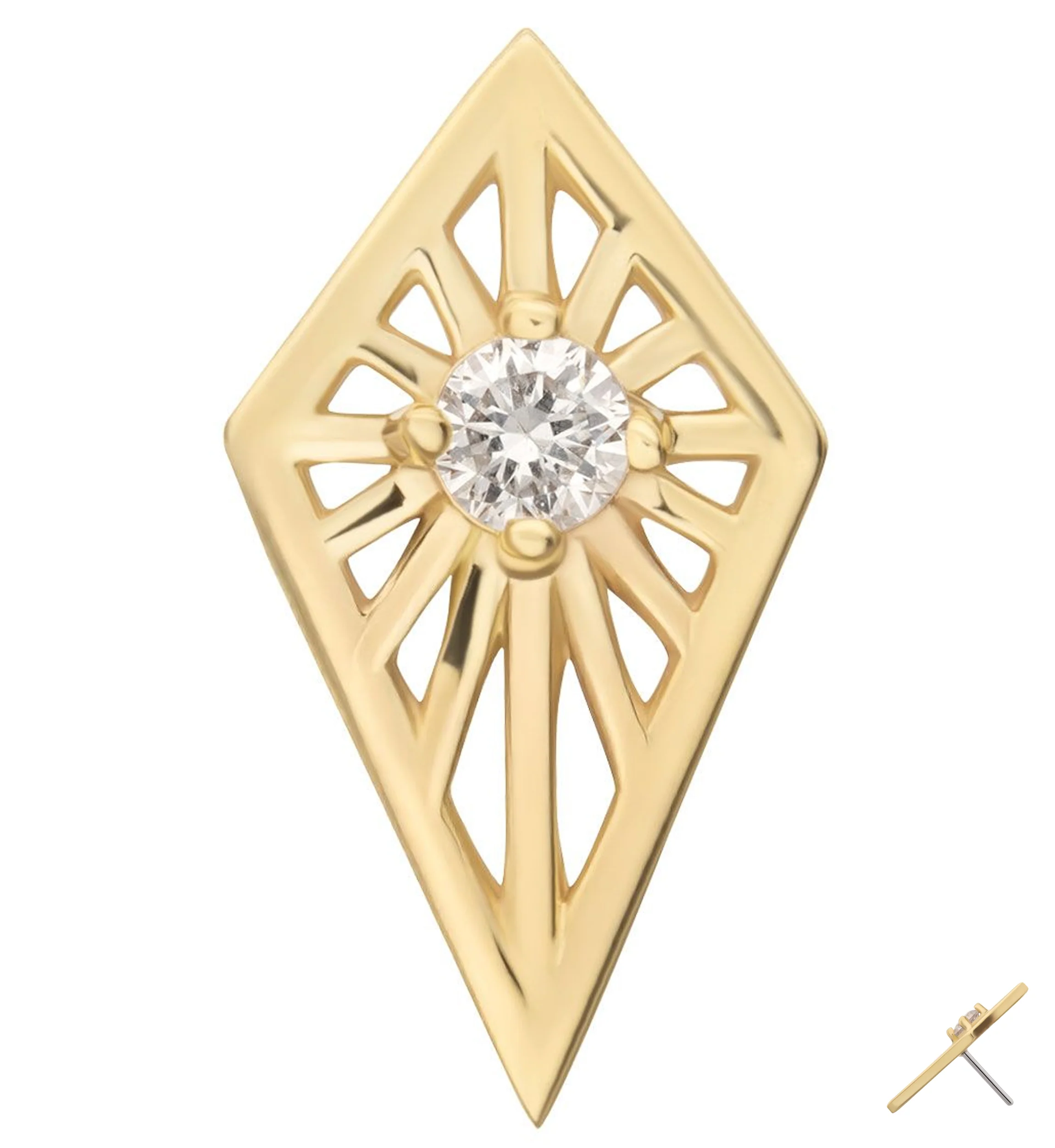 14kt Gold Tetra Clear CZ Threadless Top