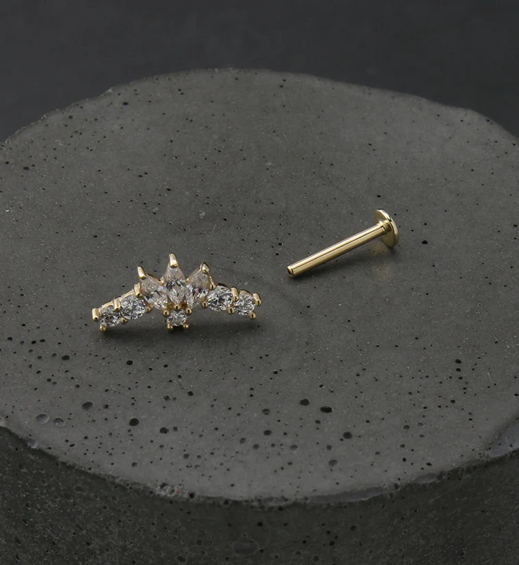 14kt Gold Tiara CZ Threadless Labret - Image 2
