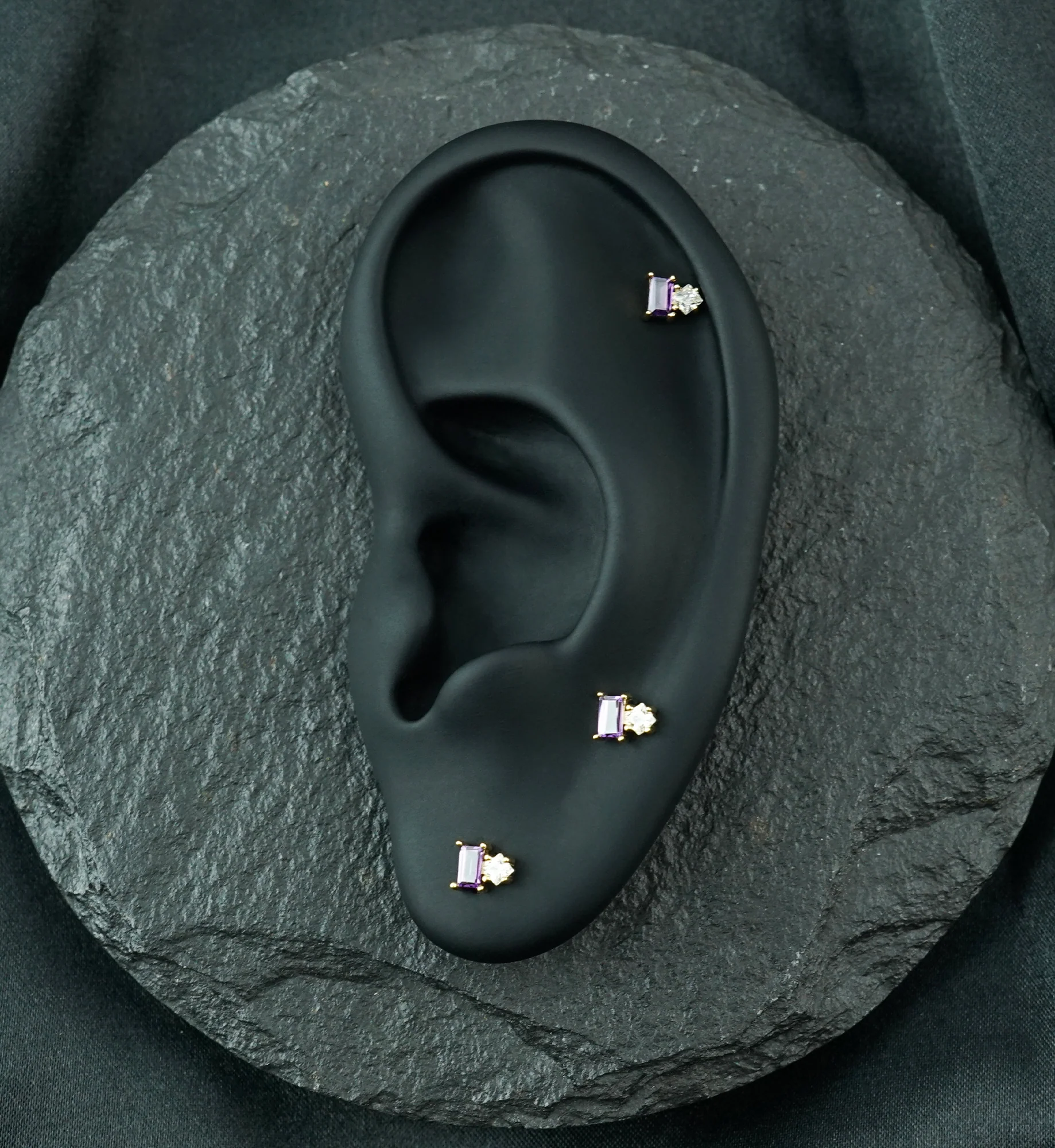 14kt Gold Tilt Amethyst CZ Threadless Top - Image 2
