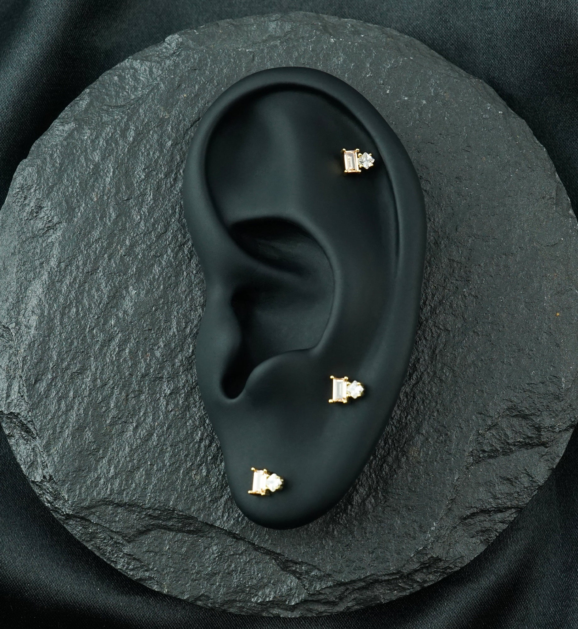 14kt Gold Tilt Champagne CZ Threadless Top - Image 2