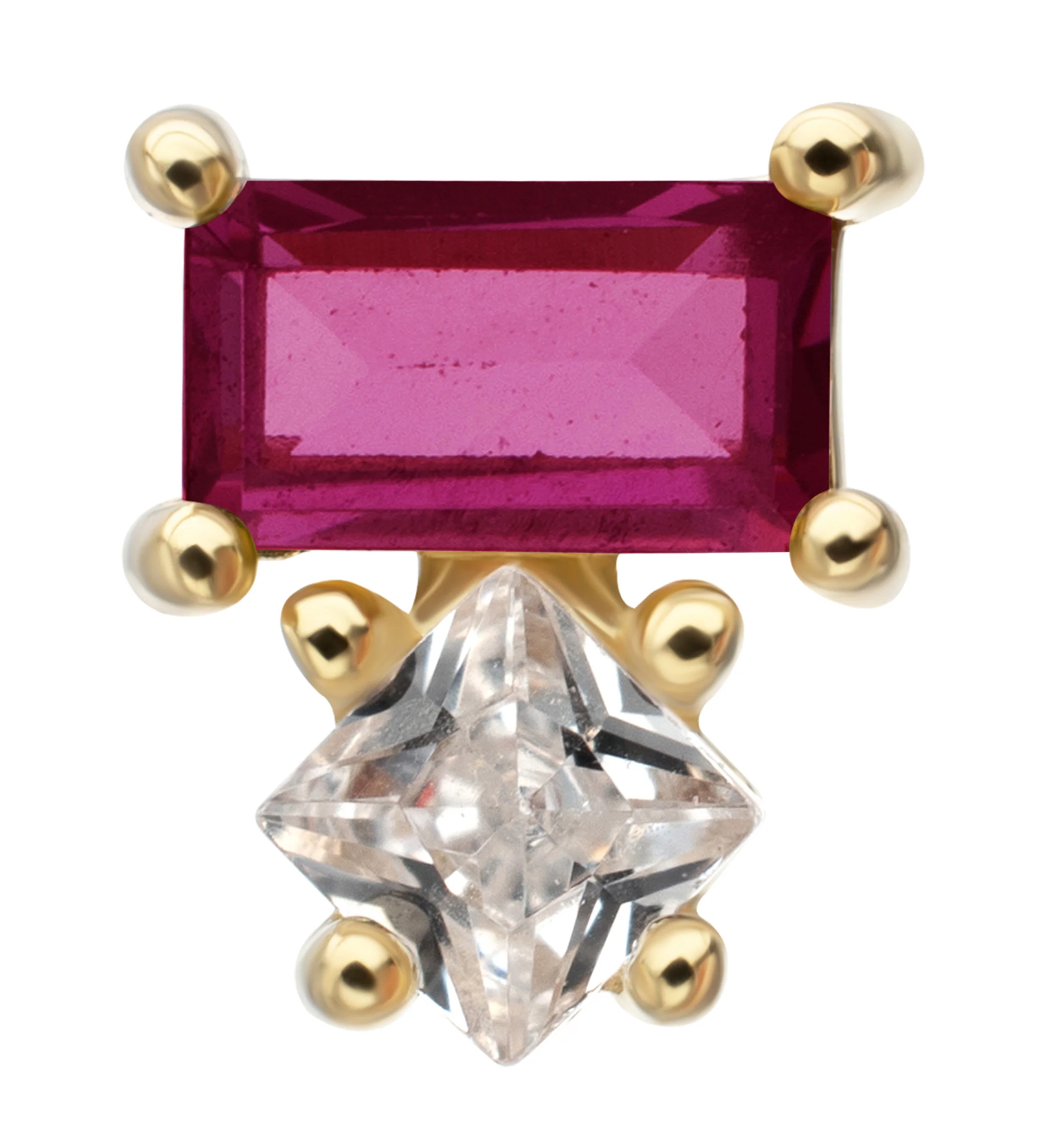 14kt Gold Tilt Pink CZ Threadless Top