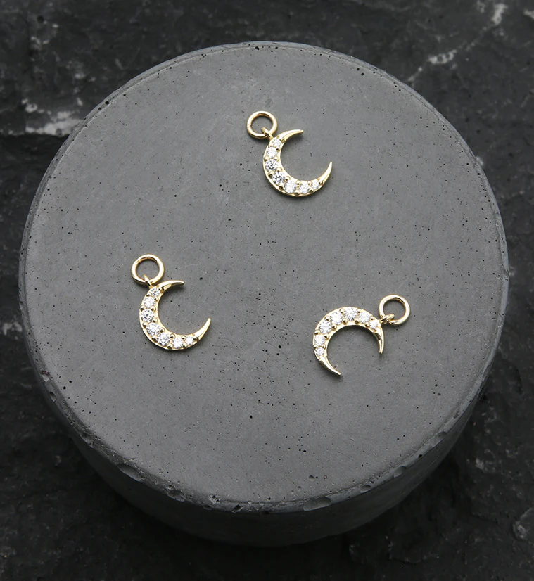 14kt Gold Tip Crescent Clear CZ Charm - Image 2