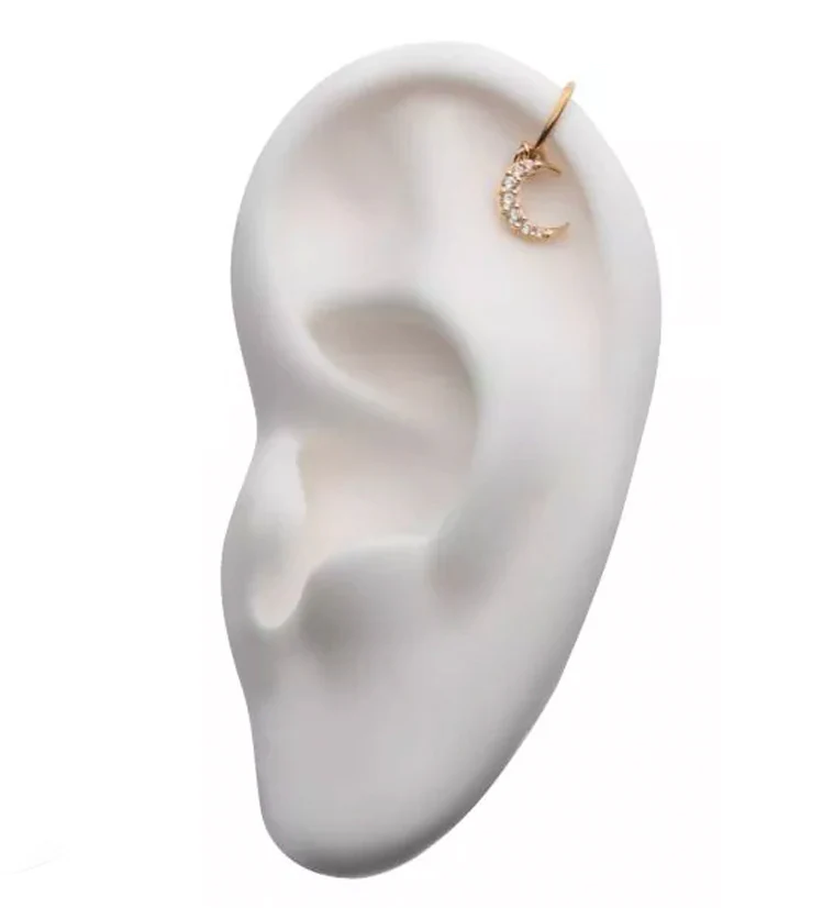 14kt Gold Tip Crescent Clear CZ Charm - Image 3