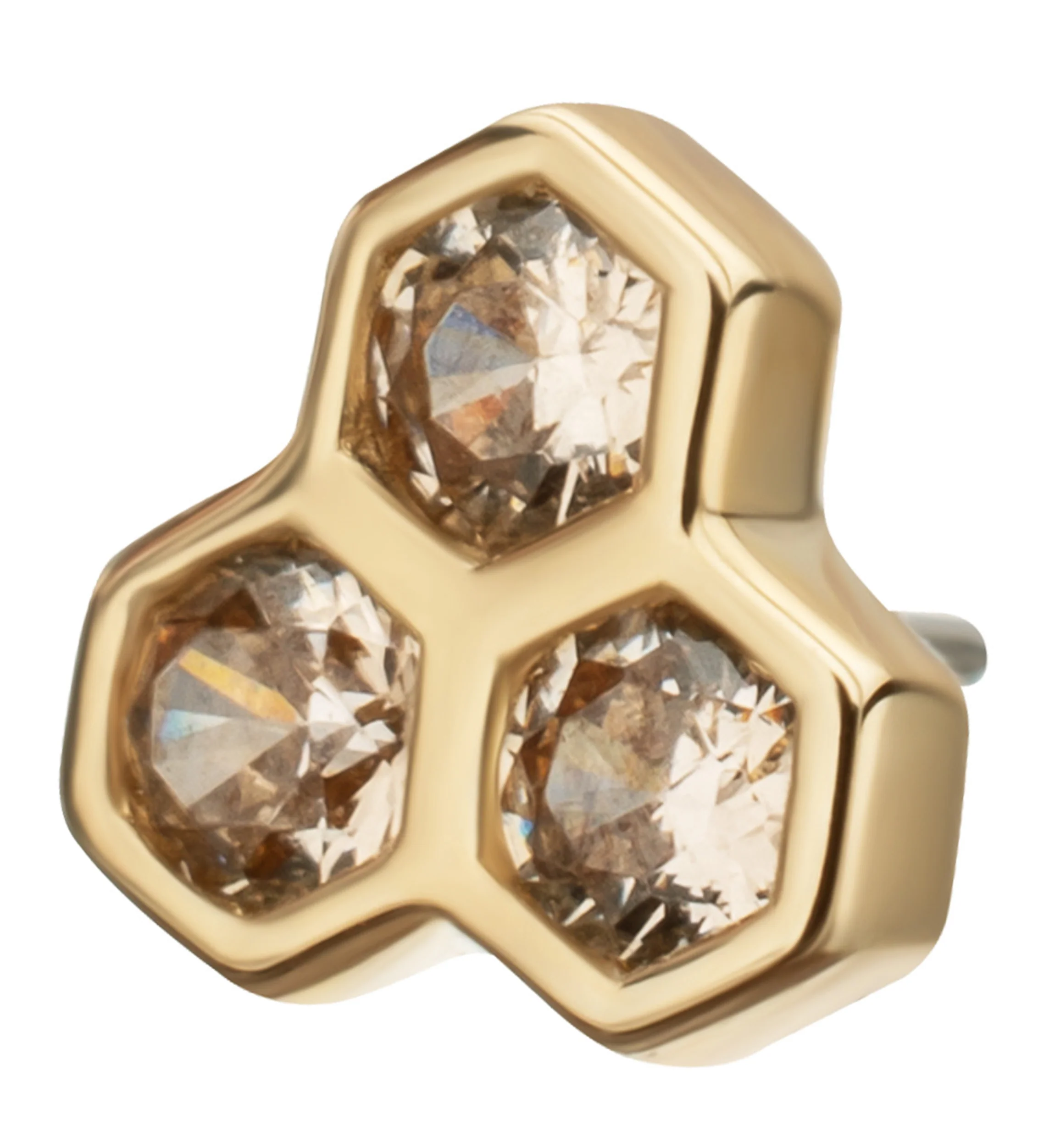 14kt Gold Tri Honeycomb Champagne CZ Threadless Top - Image 3