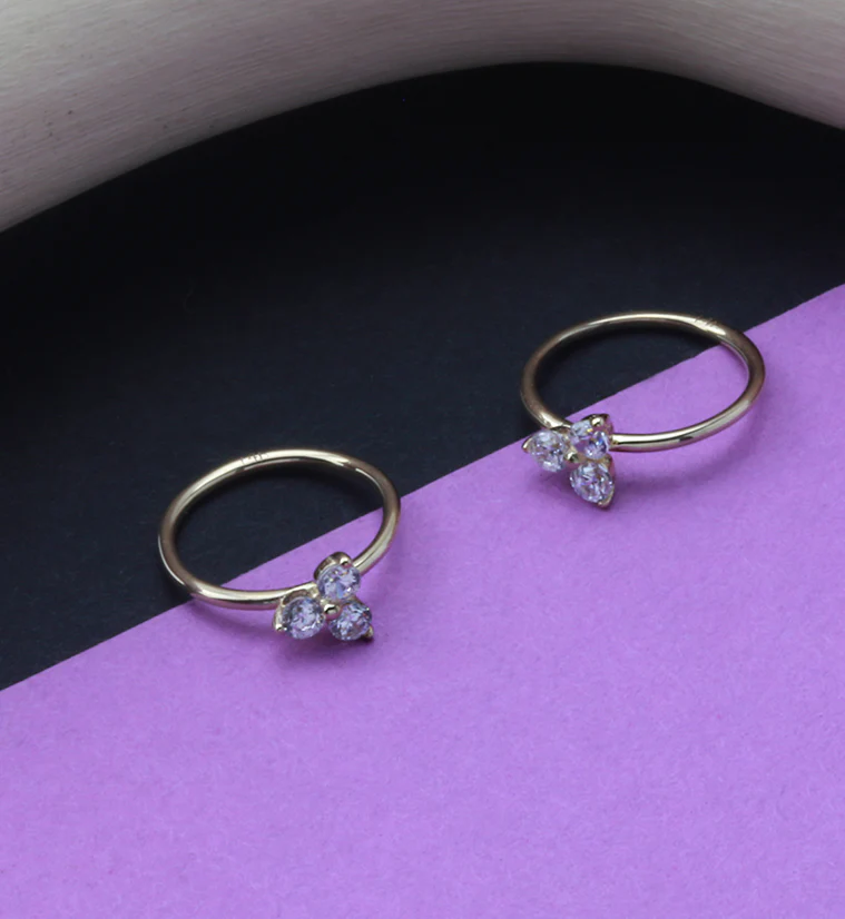 14kt Gold Trinity Clear CZ Hoop Ring - Image 3