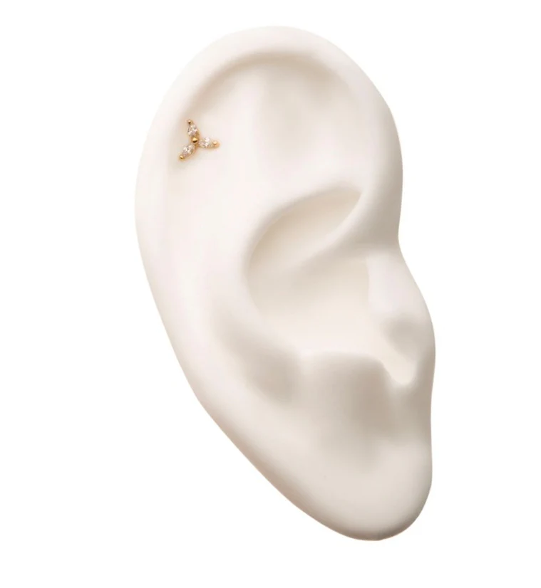 14kt Gold Trinity CZ Threadless Top - Image 3