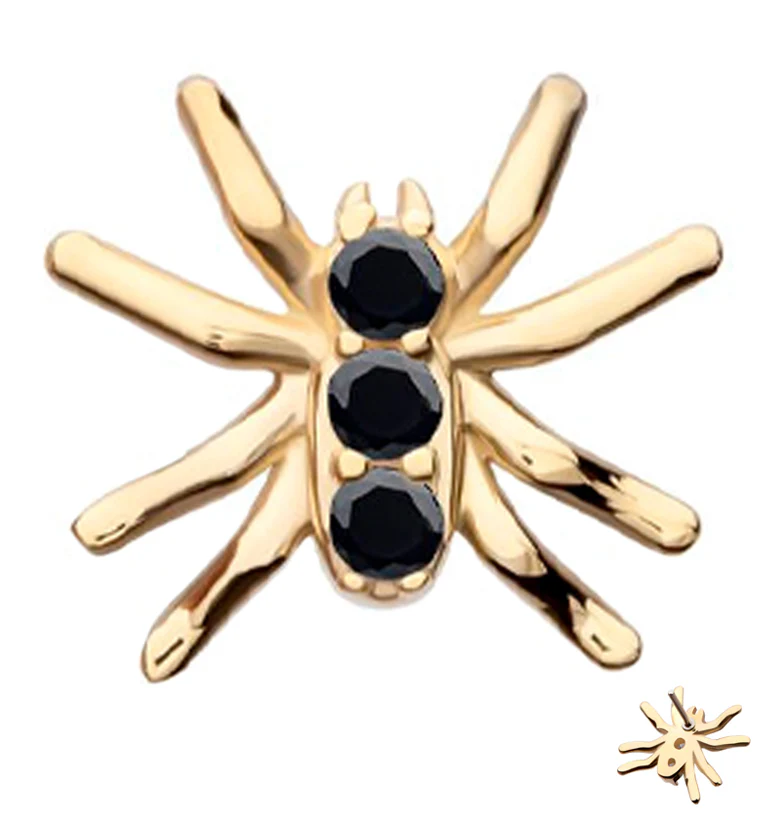 14kt Gold Triple Black CZ Spider Threadless Top