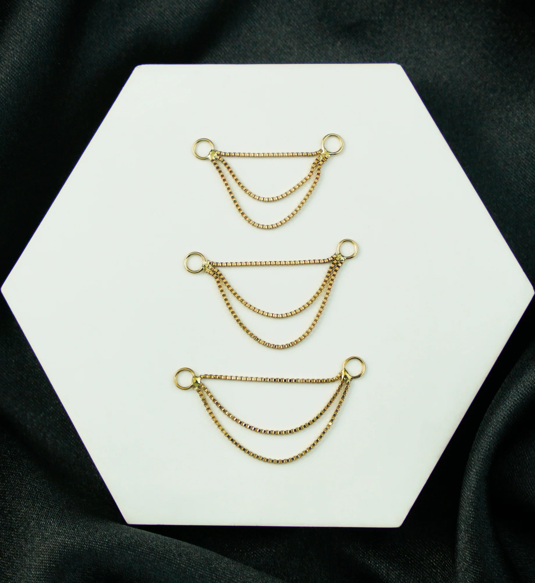 14kt Gold Triple Box Nose & Cartilage Piercing Chain - Image 2