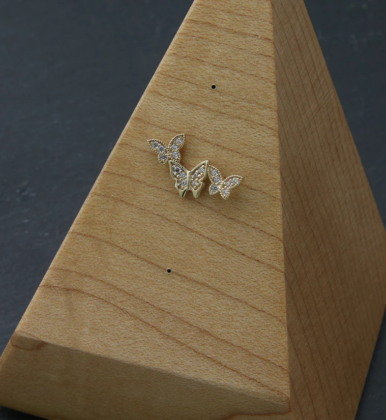 14kt Gold Triple Butterfly CZ Threadless Top - Image 2