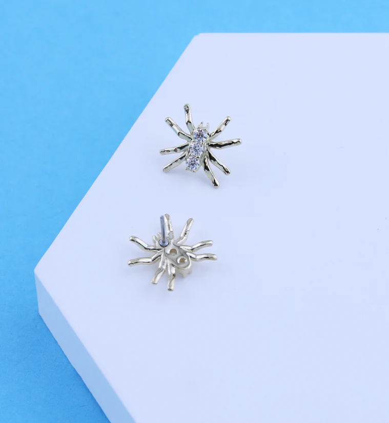 14kt Gold Triple Clear CZ Spider Threadless Top - Image 2