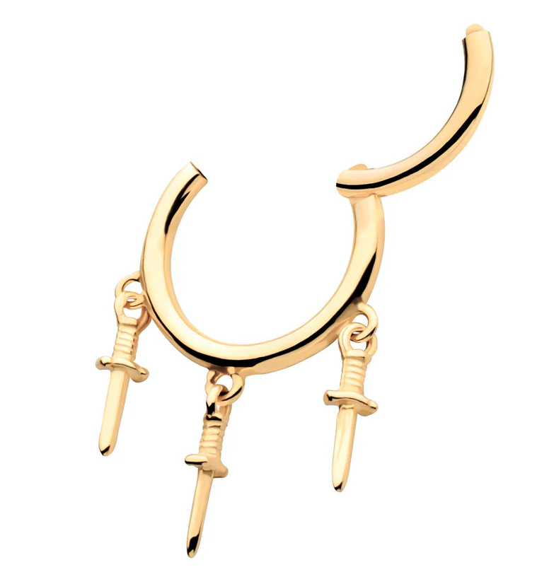 14kt Gold Triple Dagger Dangle Hinged Segment Ring - Image 3