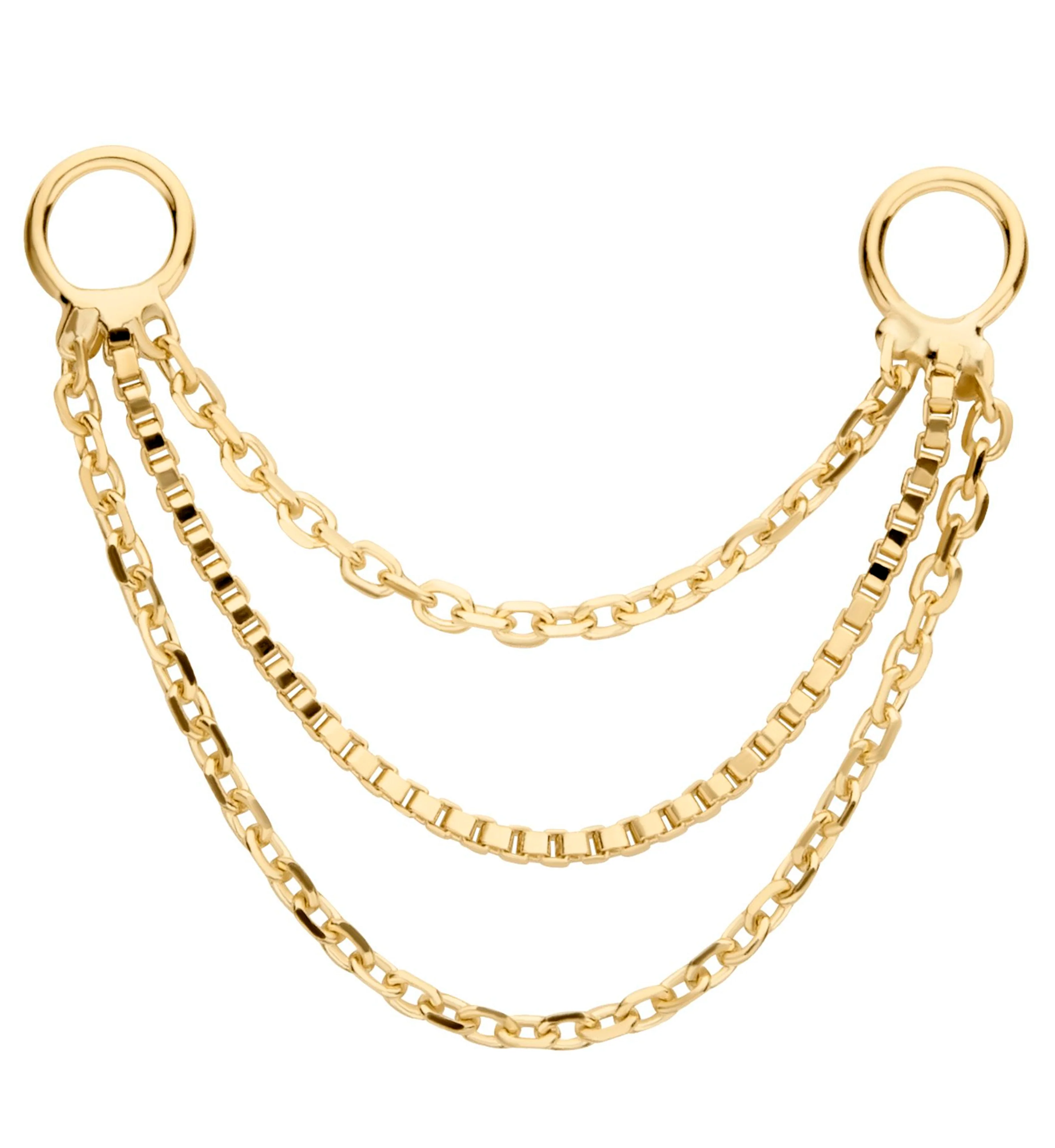 14kt Gold Triple Link And Box Nose & Cartilage Piercing Chain