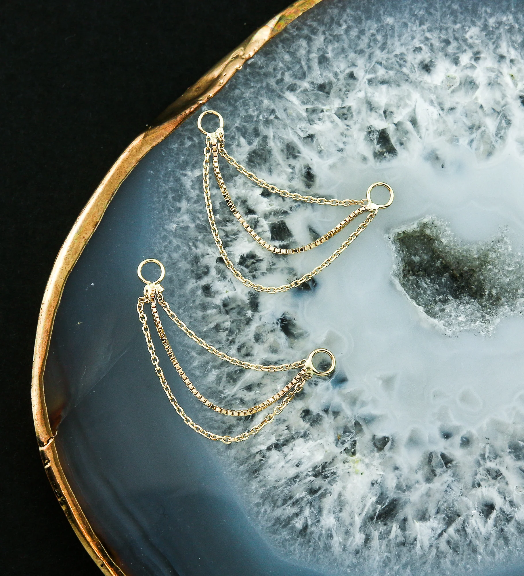 14kt Gold Triple Link And Box Nose & Cartilage Piercing Chain - Image 2