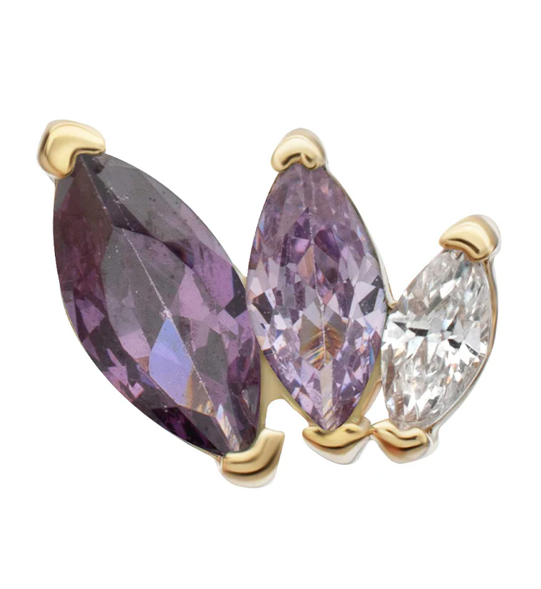 14kt Gold Triple Marquise Amethyst CZ Threadless Top