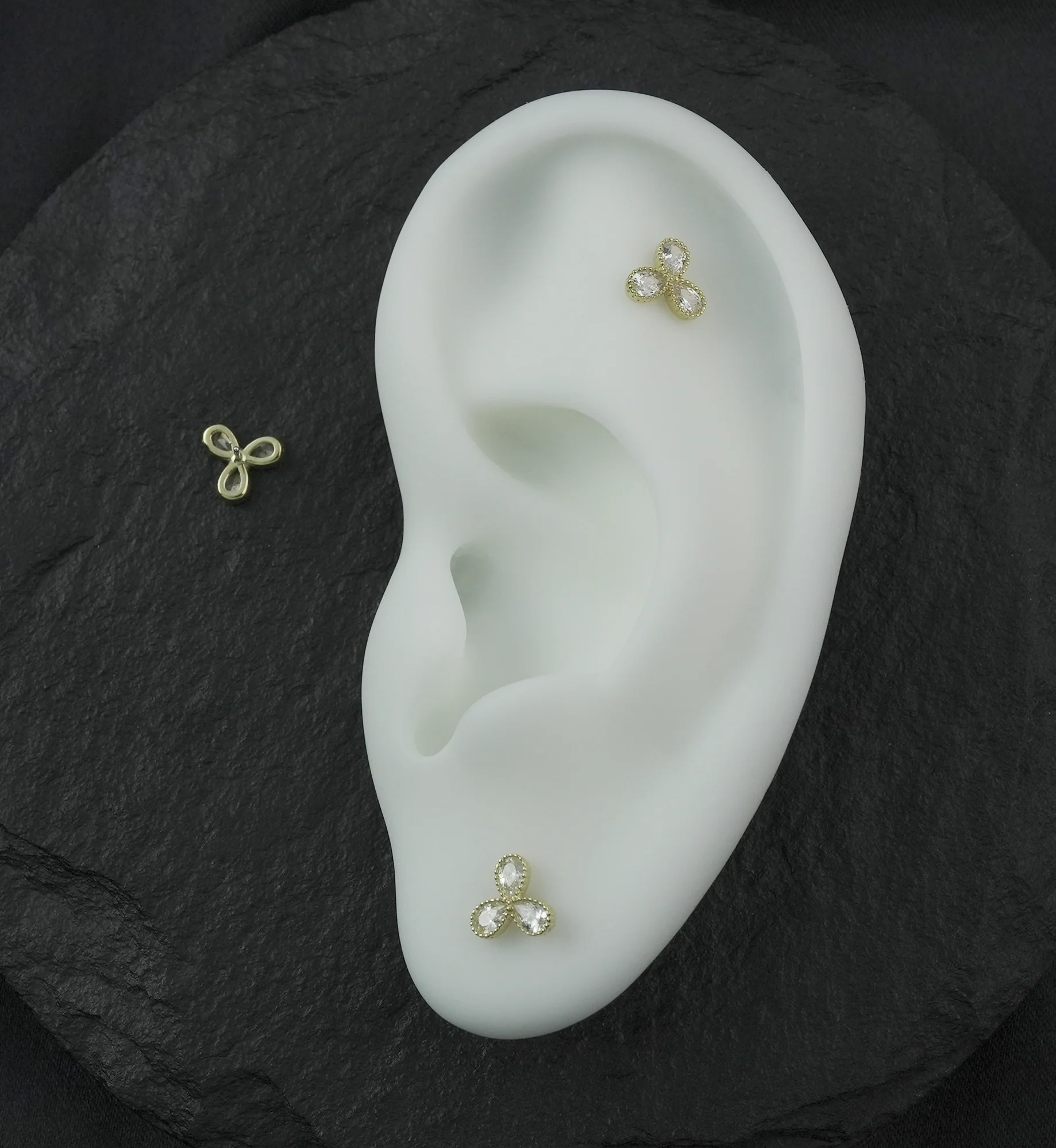 14kt Gold Triple Milgrain Teardrop Clear CZ Threadless Top - Image 2