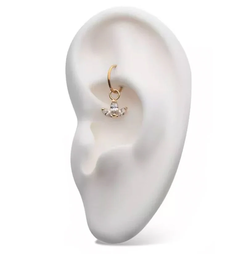 14kt Gold Triple Petal Clear CZ Charm - Image 3