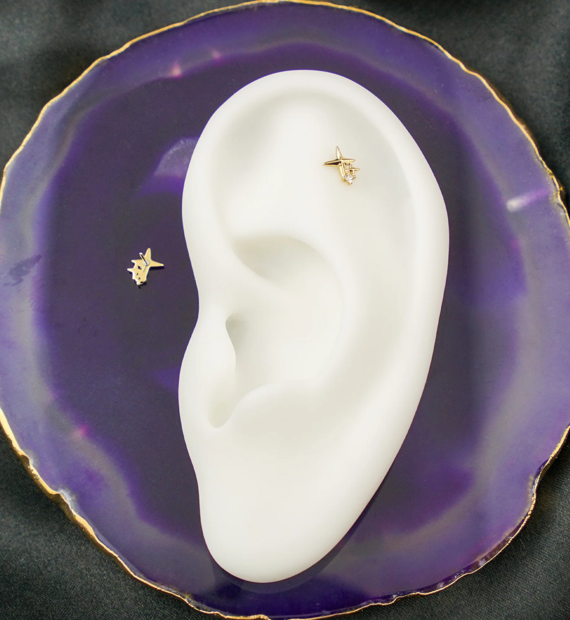 14kt Gold Twinkle Star Clear CZ Threadless Top - Image 2