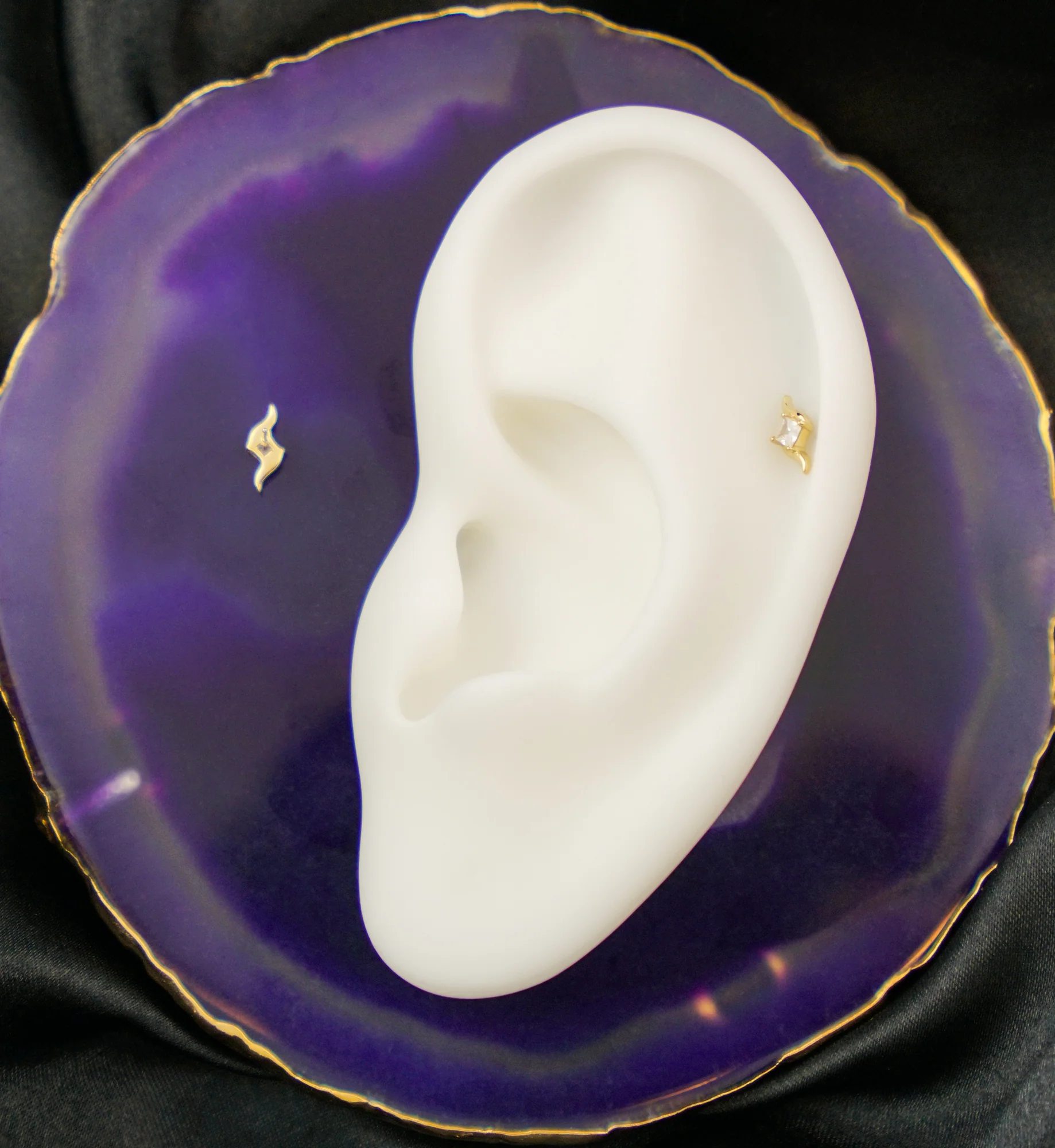14kt Gold Wave Princess Clear CZ Threadless Top - Image 2