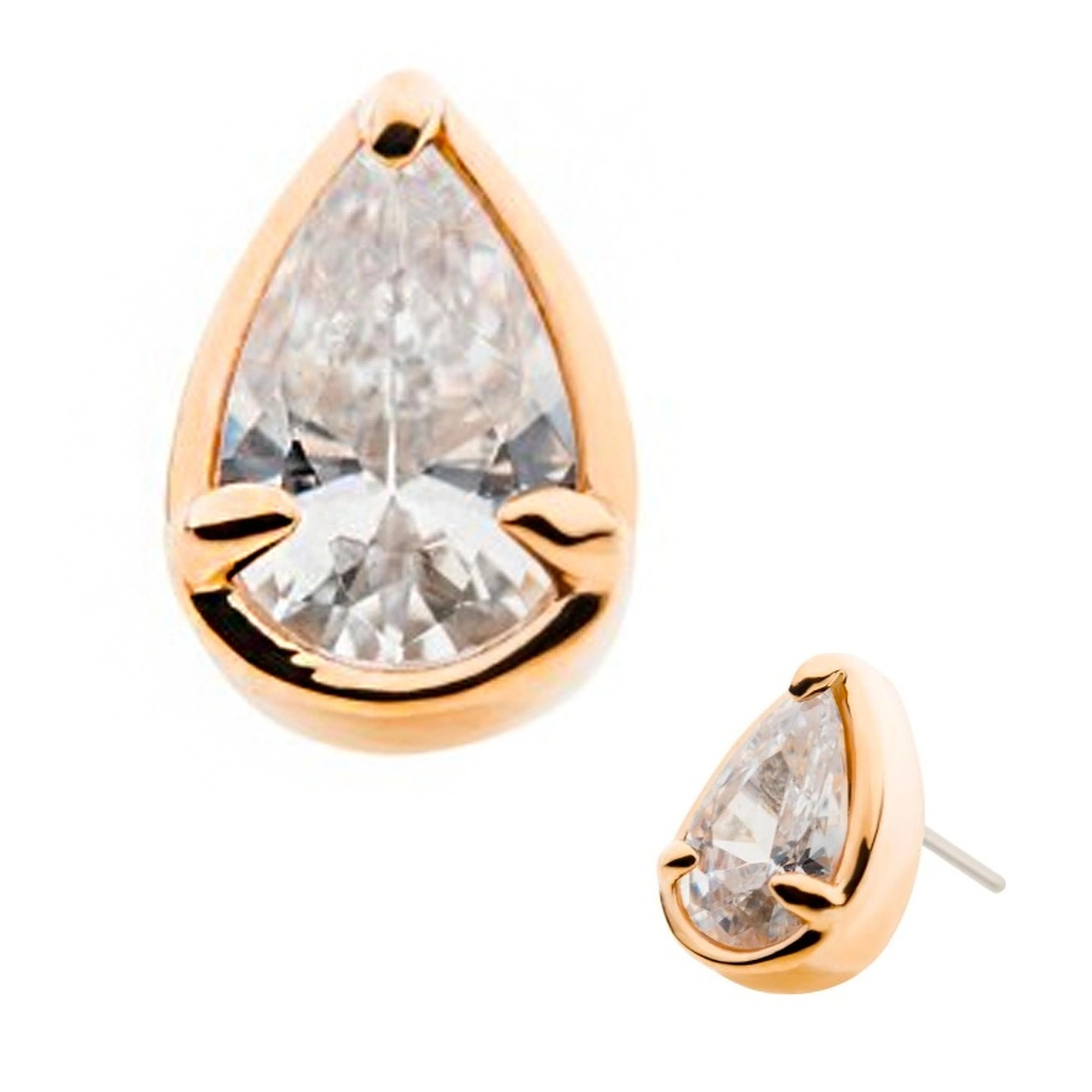 14kt Gold Teardrop Prong CZ Threadless Top