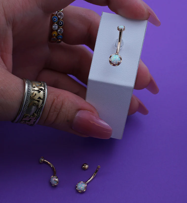 14kt Gold White Opalite Belly Button Ring - Image 3