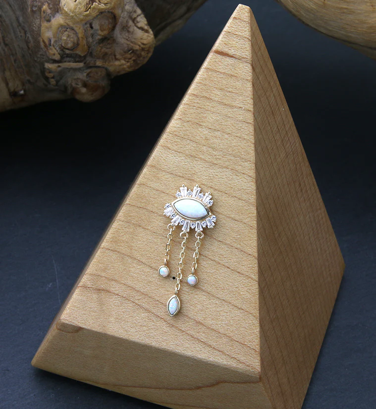 14kt Gold White Opalite Evil Eye Dangle Threadless Top - Image 2