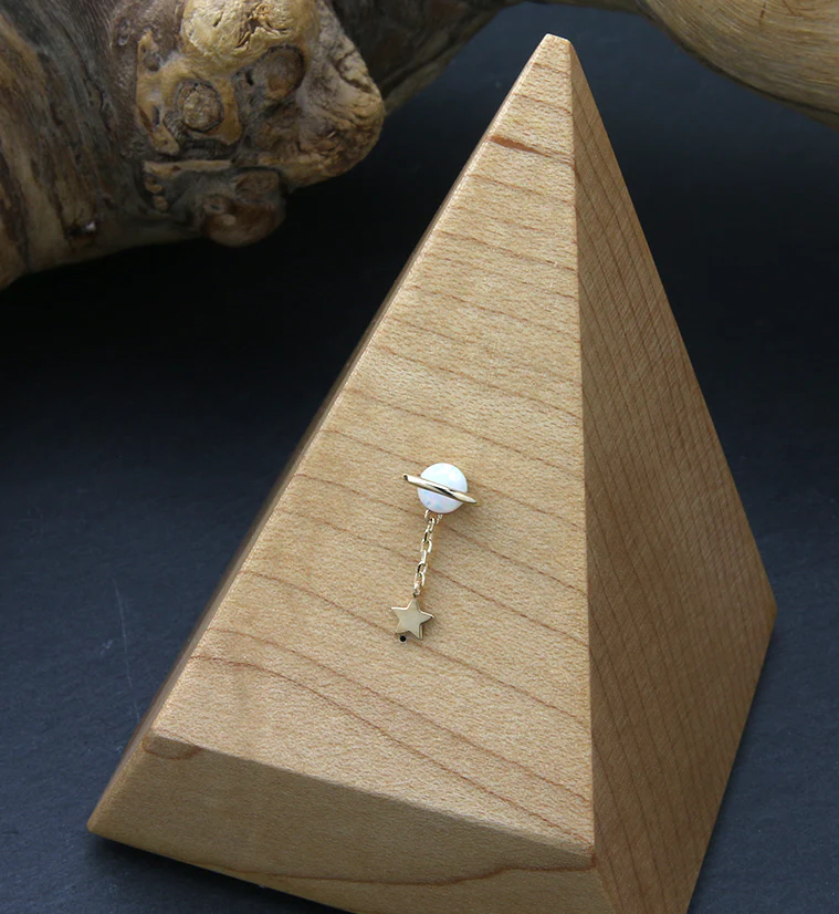 14kt Gold White Opalite Planet Dangle Star Threadless Top - Image 2