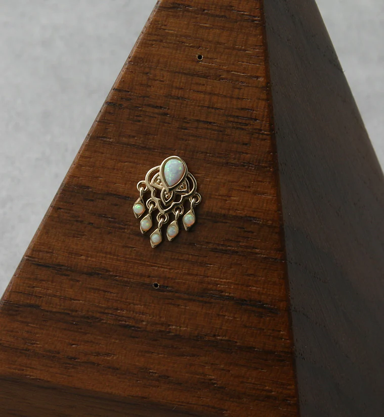 14kt Gold White Opalite Teardrop and Dangle White Opalite Threadless Top - Image 2