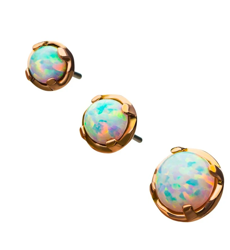 14kt Rose Gold Prong Set White Opalite Threadless Top - Image 3