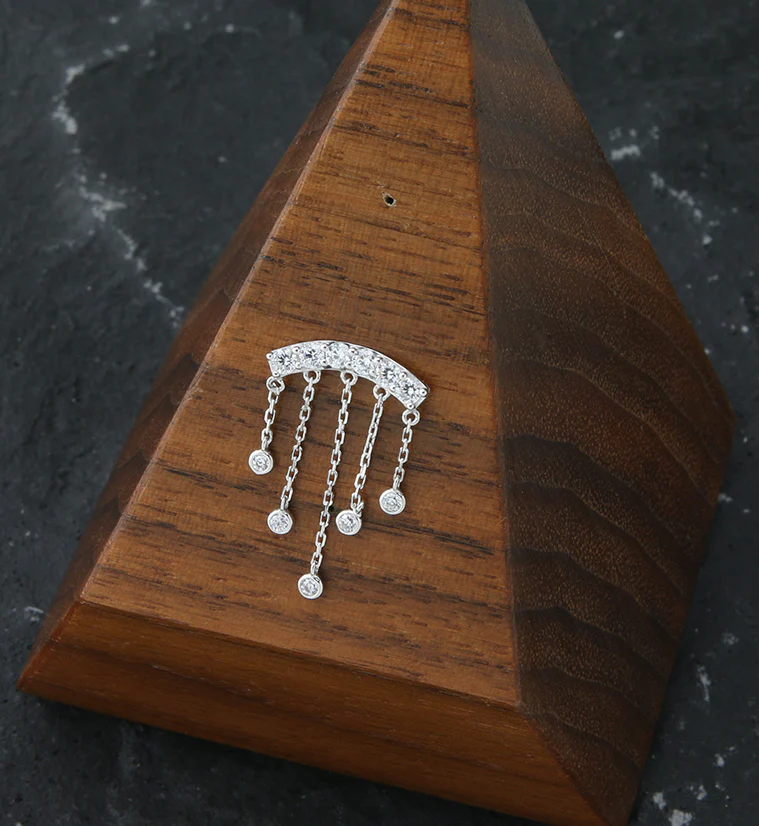 14kt White Gold Arch Dangle CZ Chains Threadless Top - Image 2