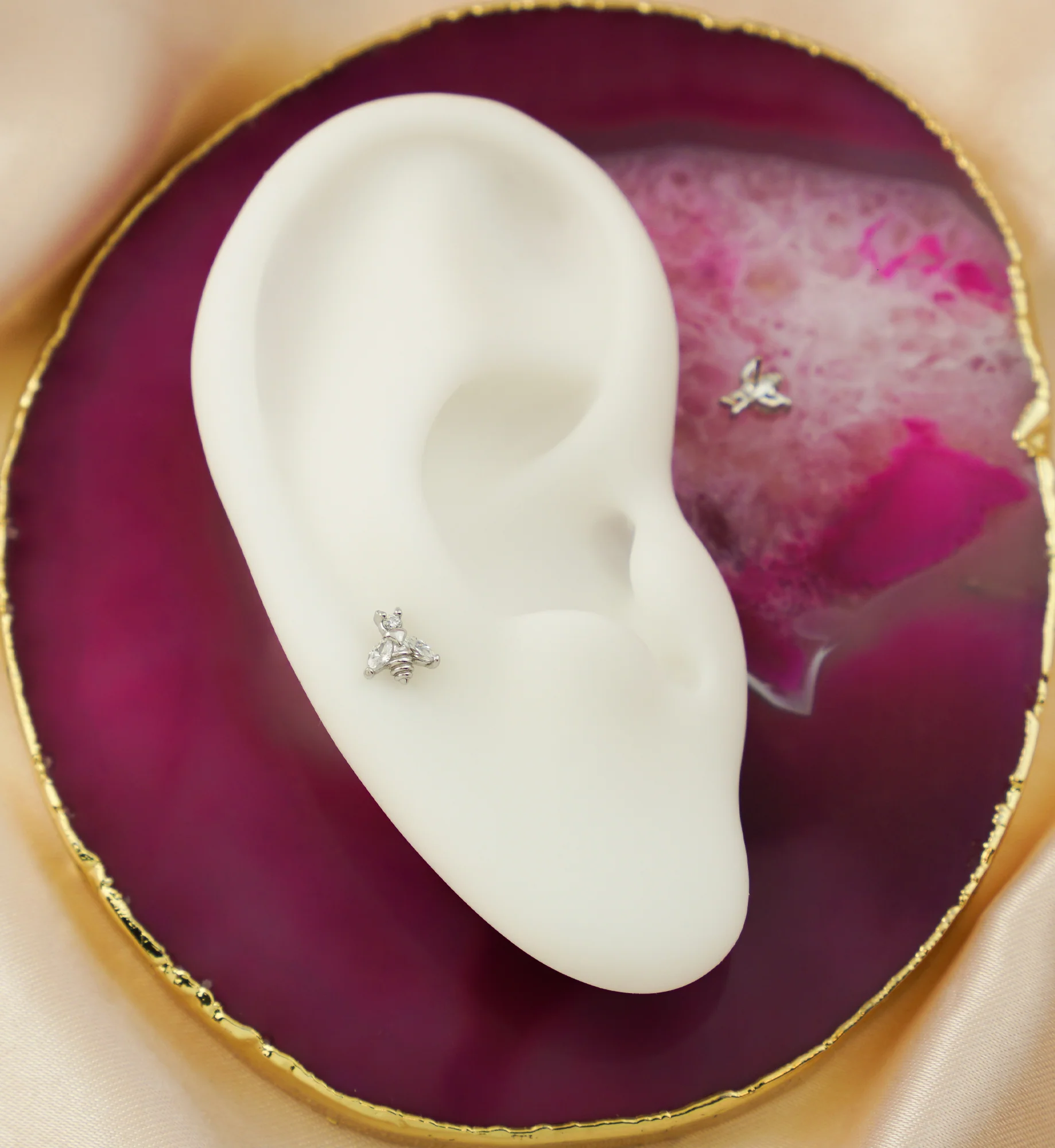 14kt White Gold Bee Marquise Clear CZ Threadless Top - Image 2