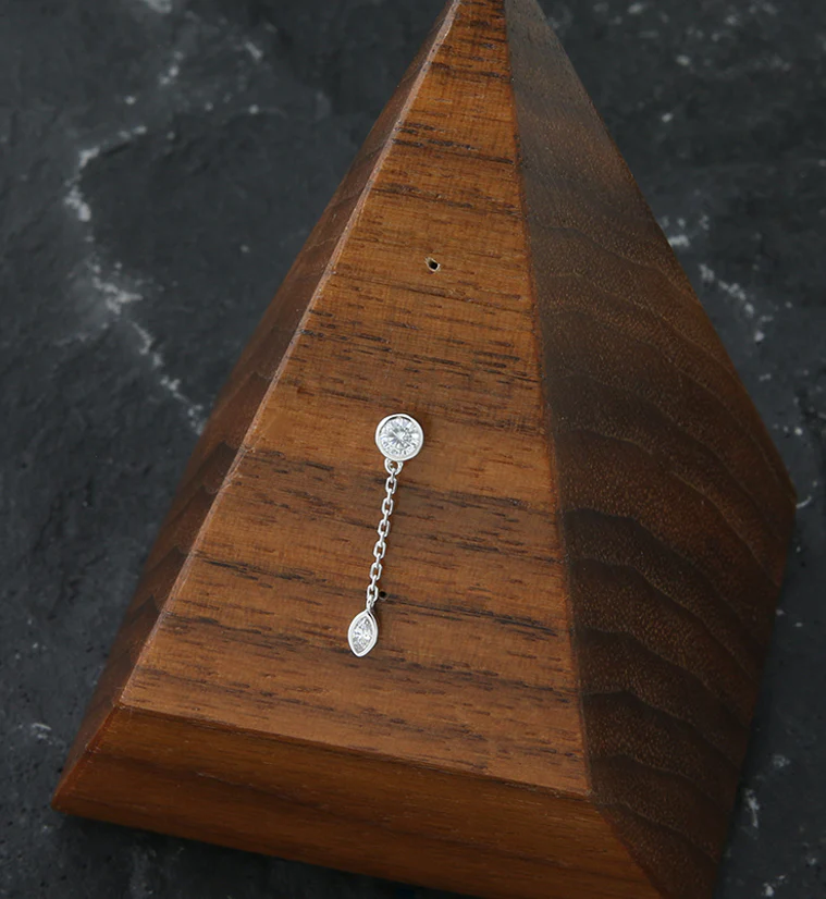 14kt White Gold Bezel Marquise CZ Dangle Chain Threadless Top - Image 2