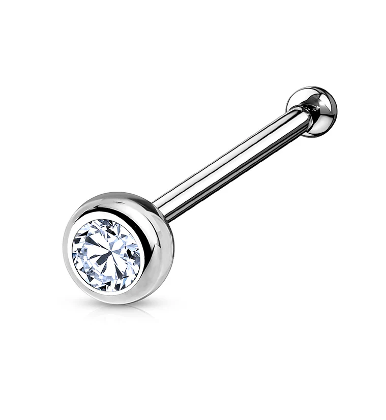 14kt White Gold Bezel Set CZ Top Nosebone