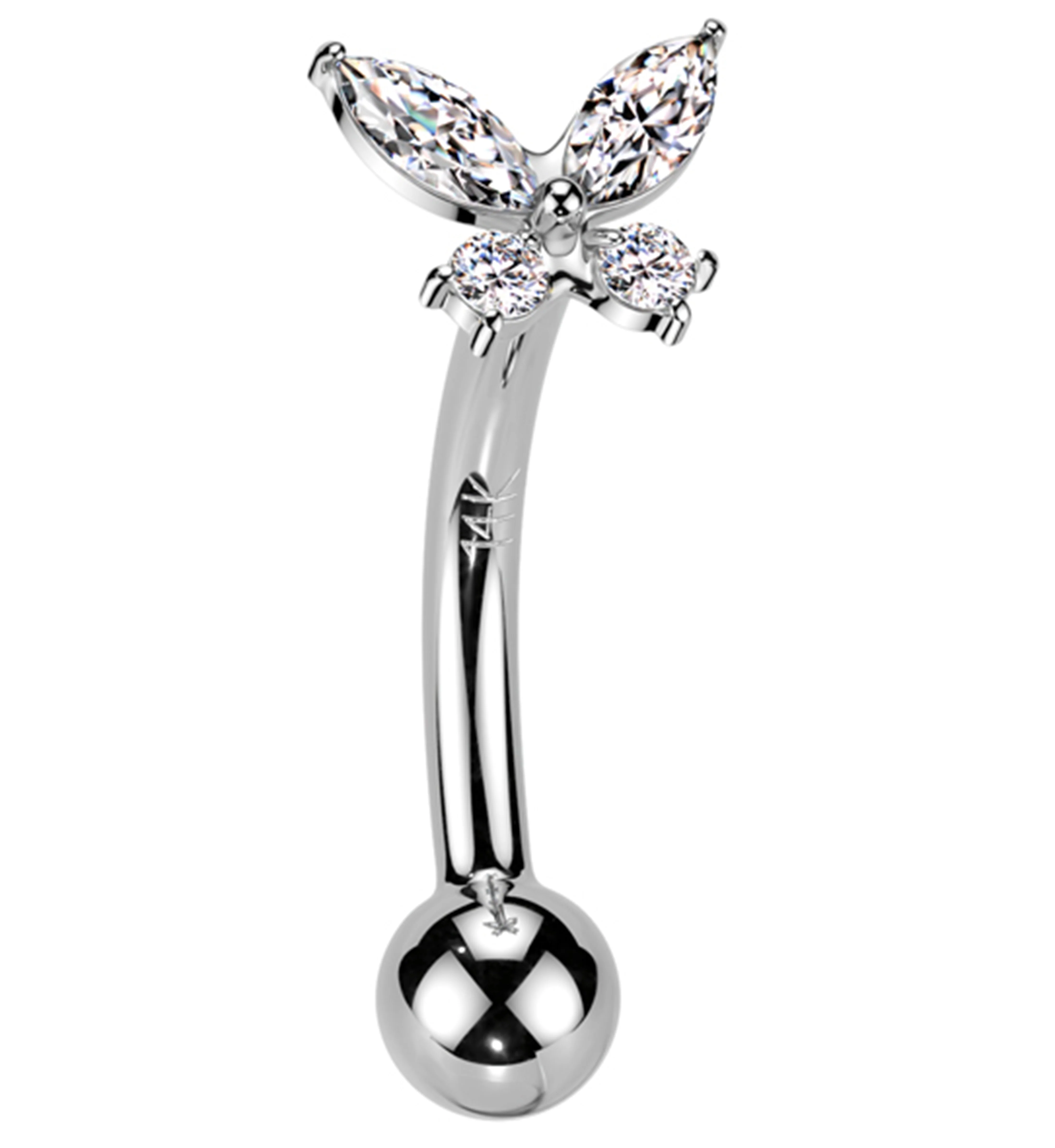 14kt White Gold Butterfly Clear CZ Threadless Curved Barbell