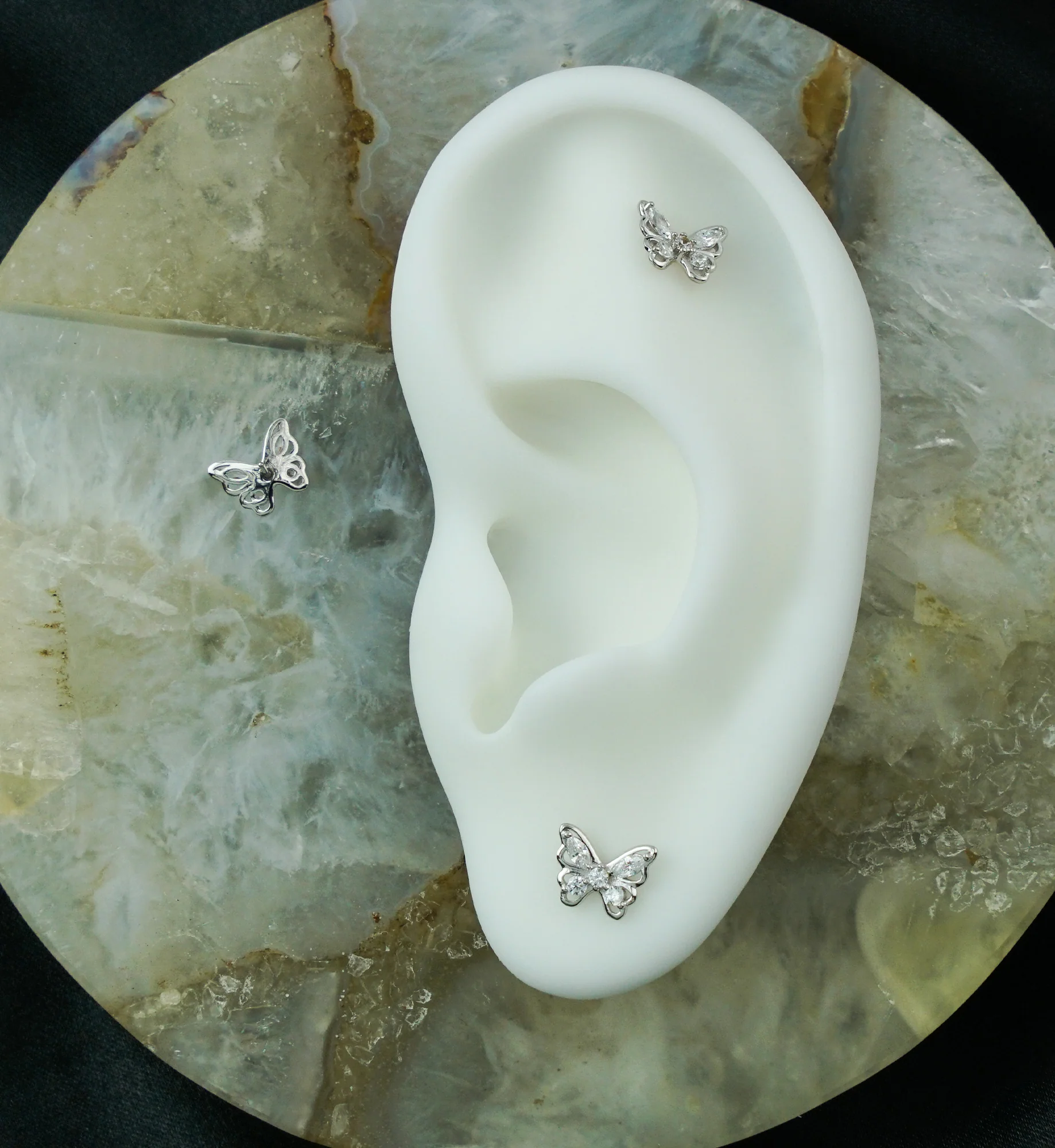 14kt White Gold Butterfly Frame Clear CZ Threadless Top - Image 2