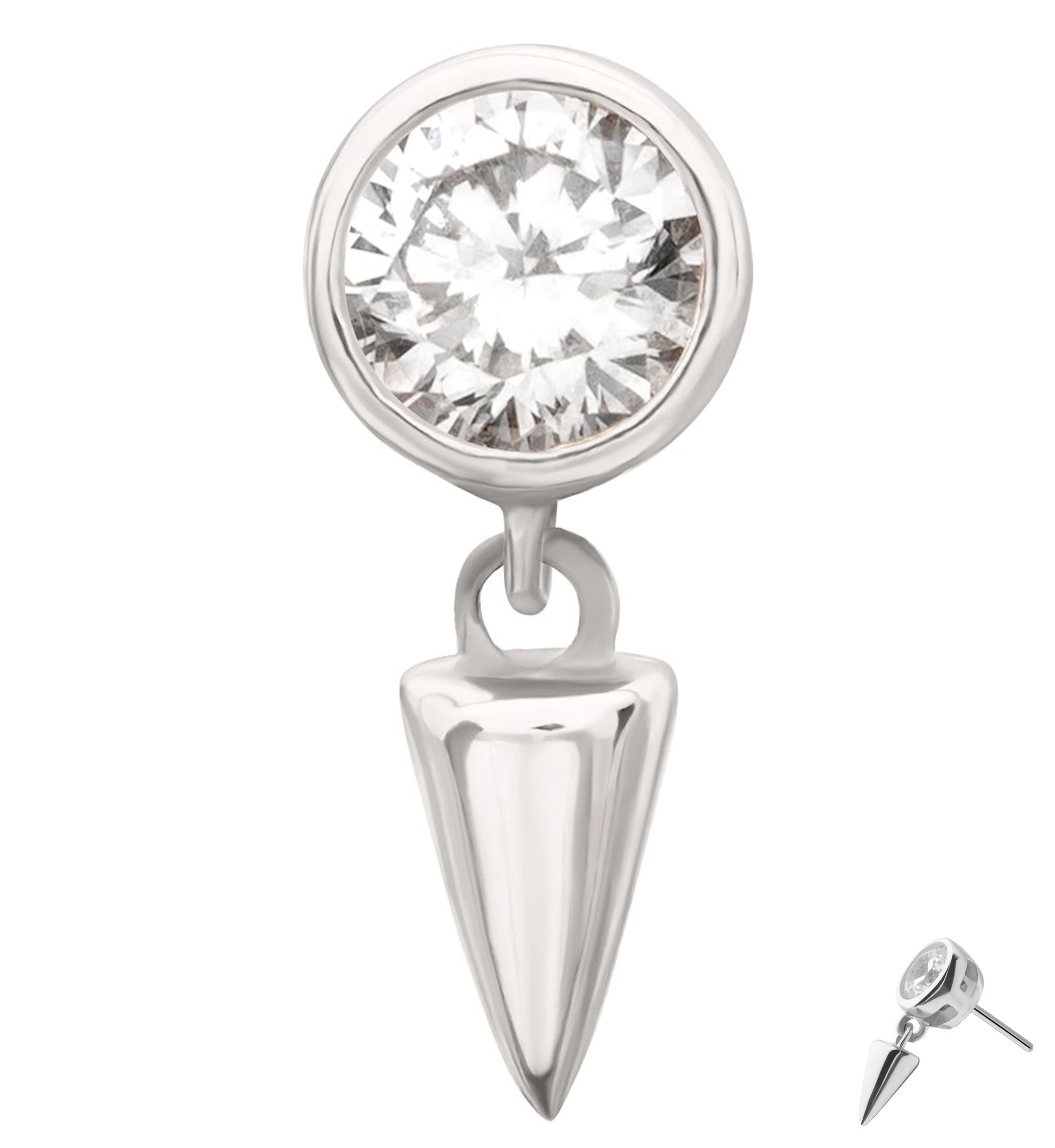 14kt White Gold Dangle Cone Clear CZ Threadless Top